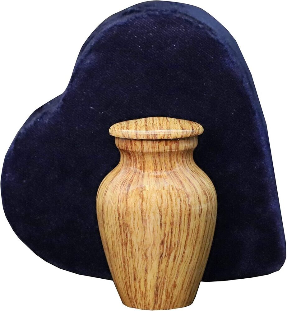 Wood Finish Metal Keepsake Urn with Heart Shaped Box Funeral Mini Urns supplies