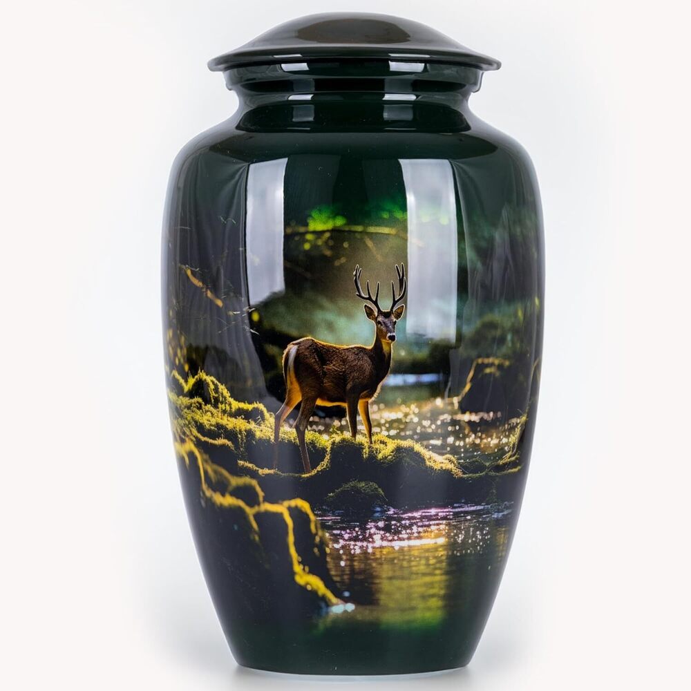 Deer Printed Metal Adult Cremation Urn for Human Ashes Funeral Adult Urns Wholesale Supplies