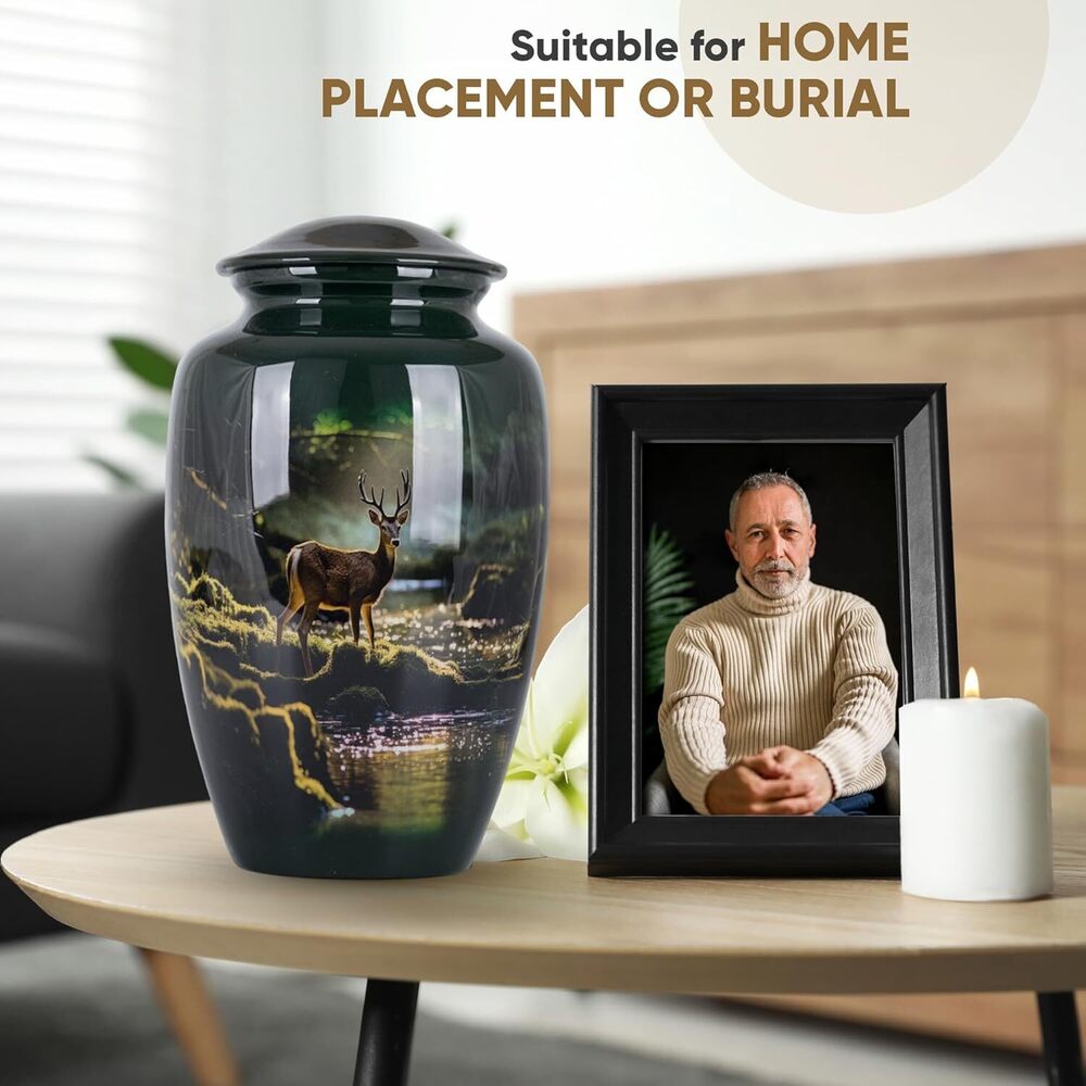 Deer Printed Metal Adult Cremation Urn for Human Ashes Funeral Adult Urns Wholesale Supplies
