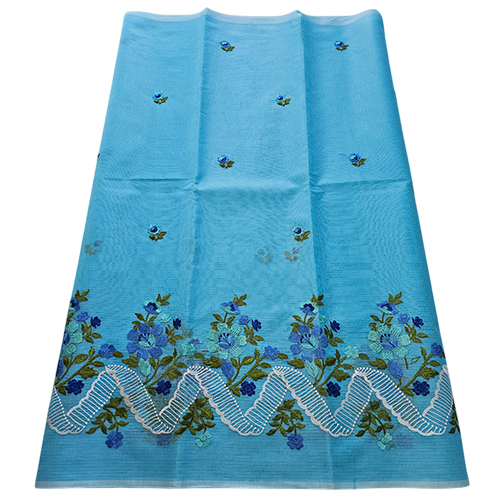 Blue Cotton Embroidery Saree