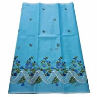Women's Kota Doria Blue Cotton Embroidery Saree - Color: Different Available