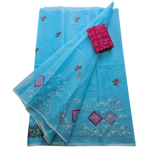 Ladies Blue Kota Embroidry Saree - Color: Different Available