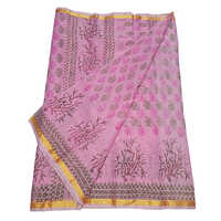 Ladies Kota Doria Saree With Hand Block Printed Design - Color: Different Available