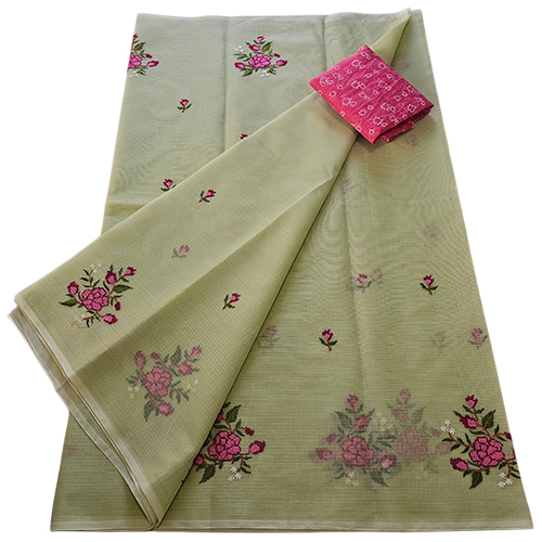 Ladies Kota Doria Saree With Heavy Designer Embroidery