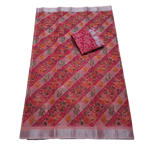 Ladies Kota Doria Saree With Screen Print Design