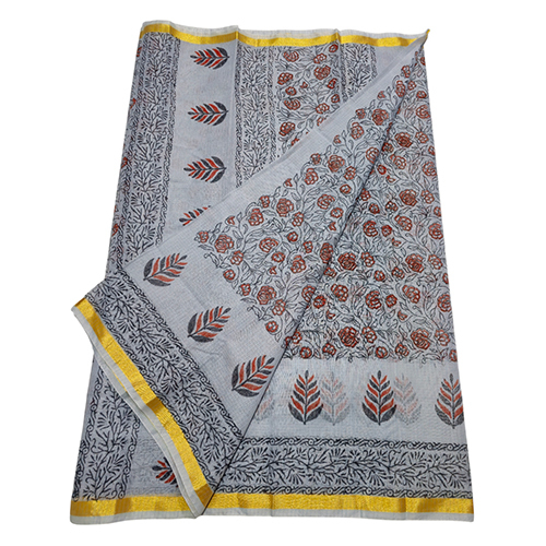 Ladies Fancy Kota Doria Saree With Hand Block Printed Design