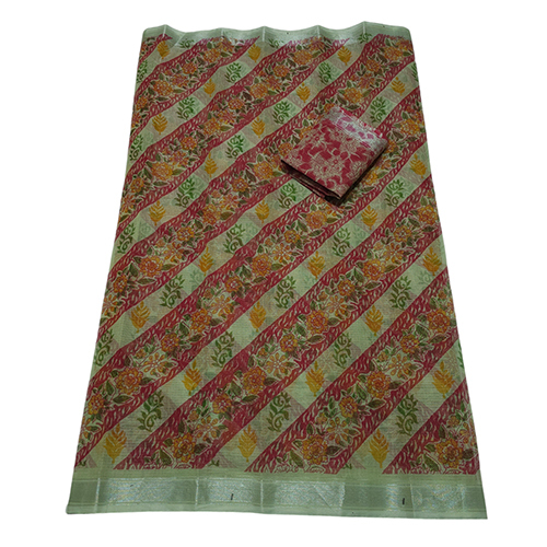 Ladies Fancy Kota Doria Saree With Screen Print Design