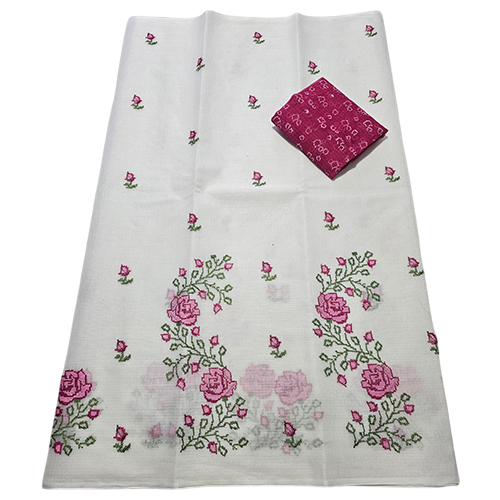 Ladies White Kota Embroidery Saree
