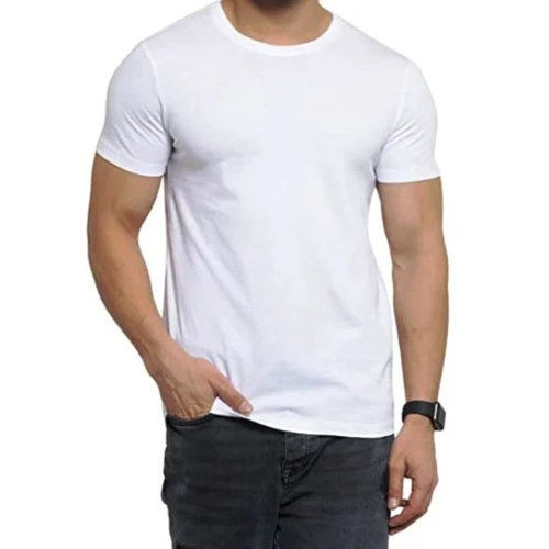 Men Half Sleeves Cotton T Shirts - Color: White