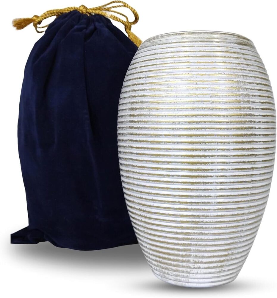 White Munareh Adult Memorial Cremation Urn for Ashes with Velvet Bag