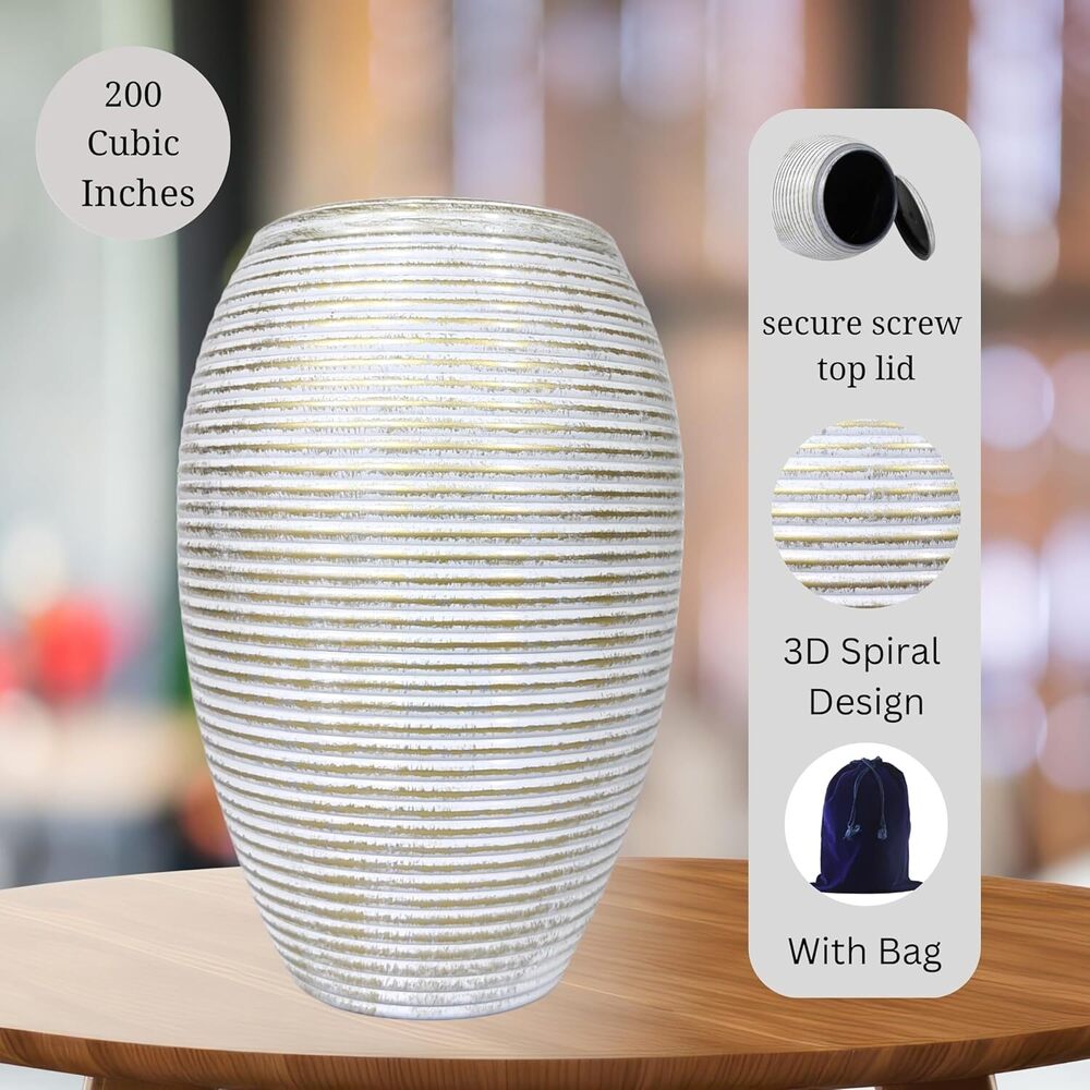 White Munareh Adult Memorial Cremation Urn for Ashes with Velvet Bag
