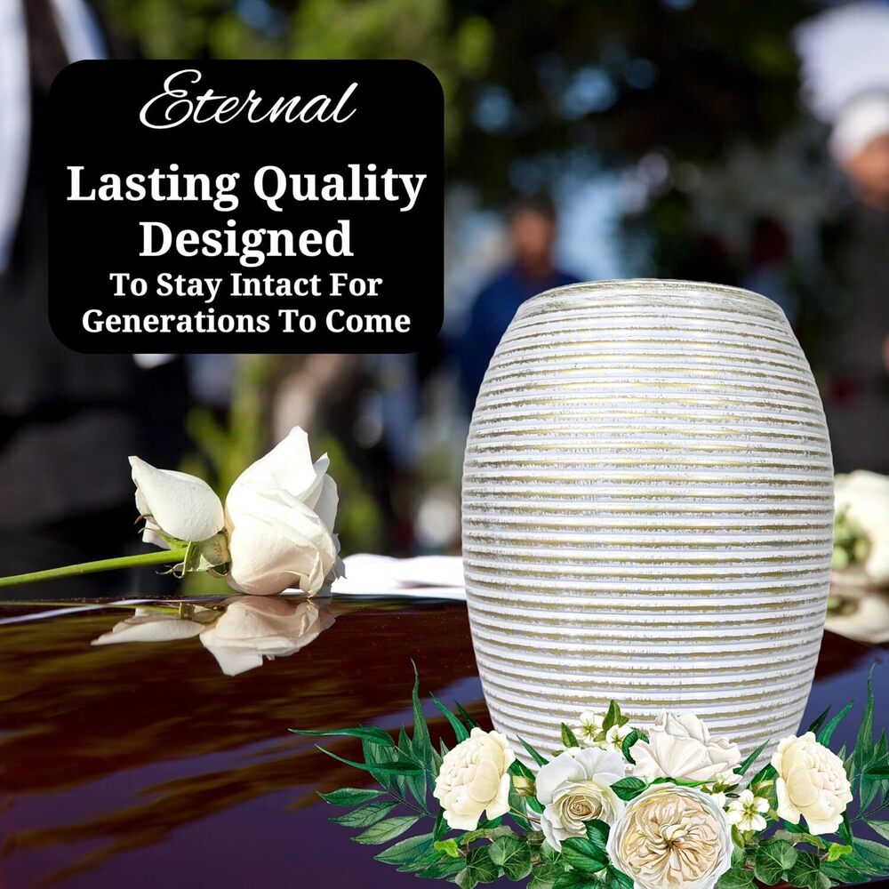 White Munareh Adult Memorial Cremation Urn for Ashes with Velvet Bag