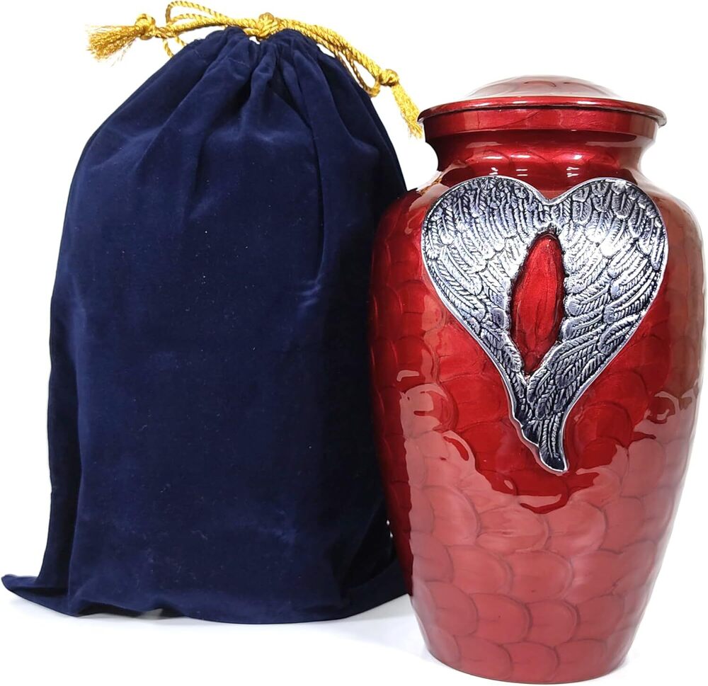 Heart Engraved Metal Funeral Cremation Urn for Male & Female Ashes