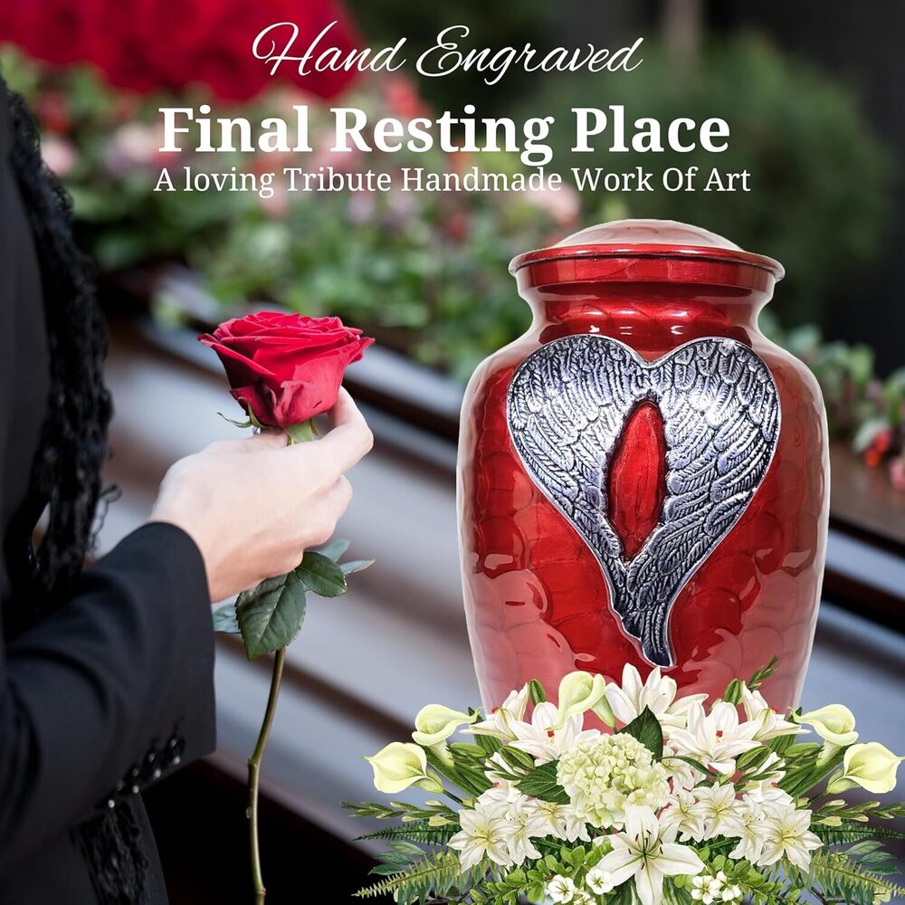 Heart Engraved Metal Funeral Cremation Urn for Male & Female Ashes