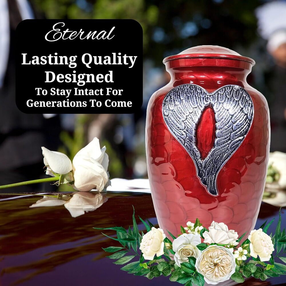Heart Engraved Metal Funeral Cremation Urn for Male & Female Ashes