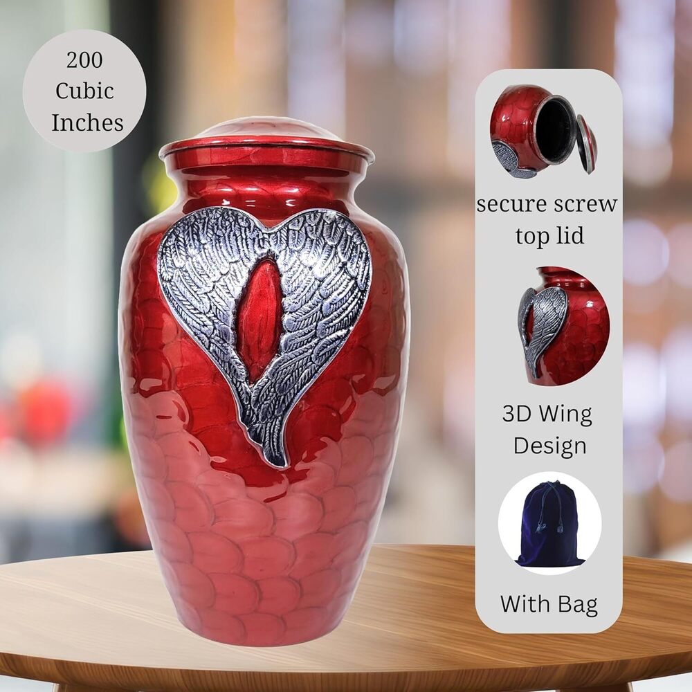 Heart Engraved Metal Funeral Cremation Urn for Male & Female Ashes