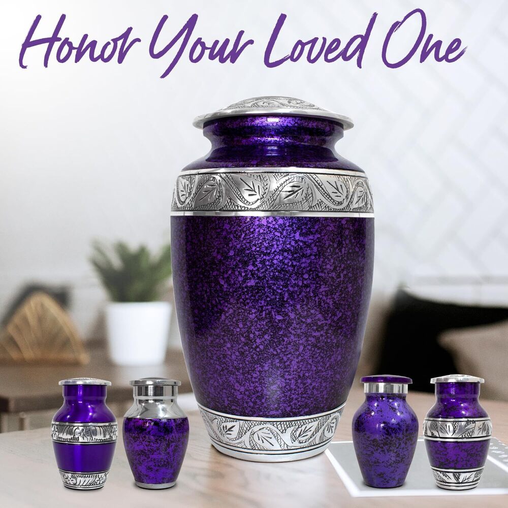 Adult Cremation Urn With 4 Matching Keepsake Urns Set Of 5 Funeral Urns Wholesale Supplies - Color: Blue