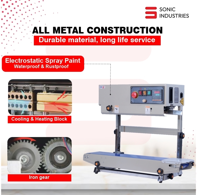 Sonic Industries FR900 Vertical Continuous Band Sealing Machine for Food Packets Economic