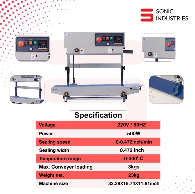Sonic Industries FR900 Vertical Continuous Band Sealing Machine for Food Packets Economic