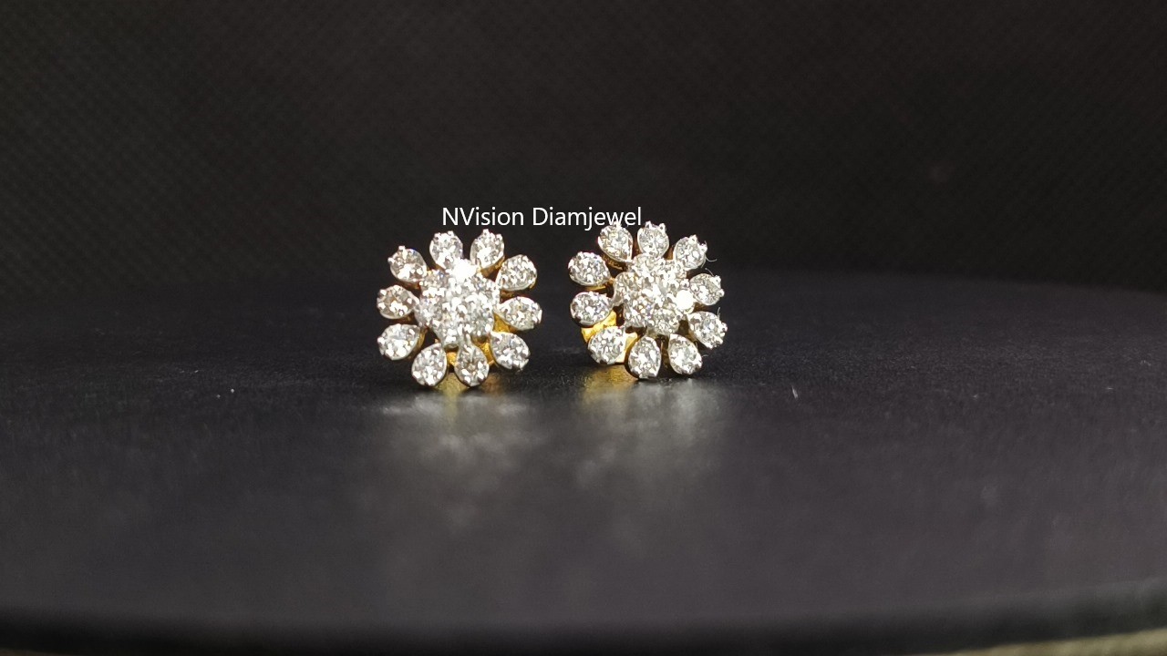 Natural Diamond Flower Petal Earrings - Diamond Carat Weight: 1.06 Carat