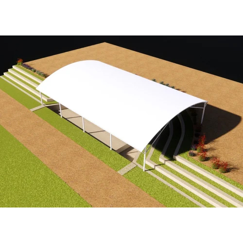 Stadium Tensile Structure - PU and PVC Panels, Steel Roof, White Finish | Stylish Outdoor Shading for Hotels and Restaurants with Sliding Windows