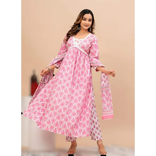 Pink Alia Cut Premium Cotton Suit