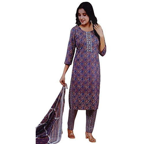 Blue Cotton Printed Dupatta Set - Color: Different Available