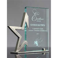 Silver Star Crystal Award Trophies - 6 X 8 Inch Size, Various Colors, Star Shape, Competitive Sport Theme