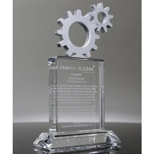 Silver Double Gear Cut Out Crystal Trophies - Color: Various Colors