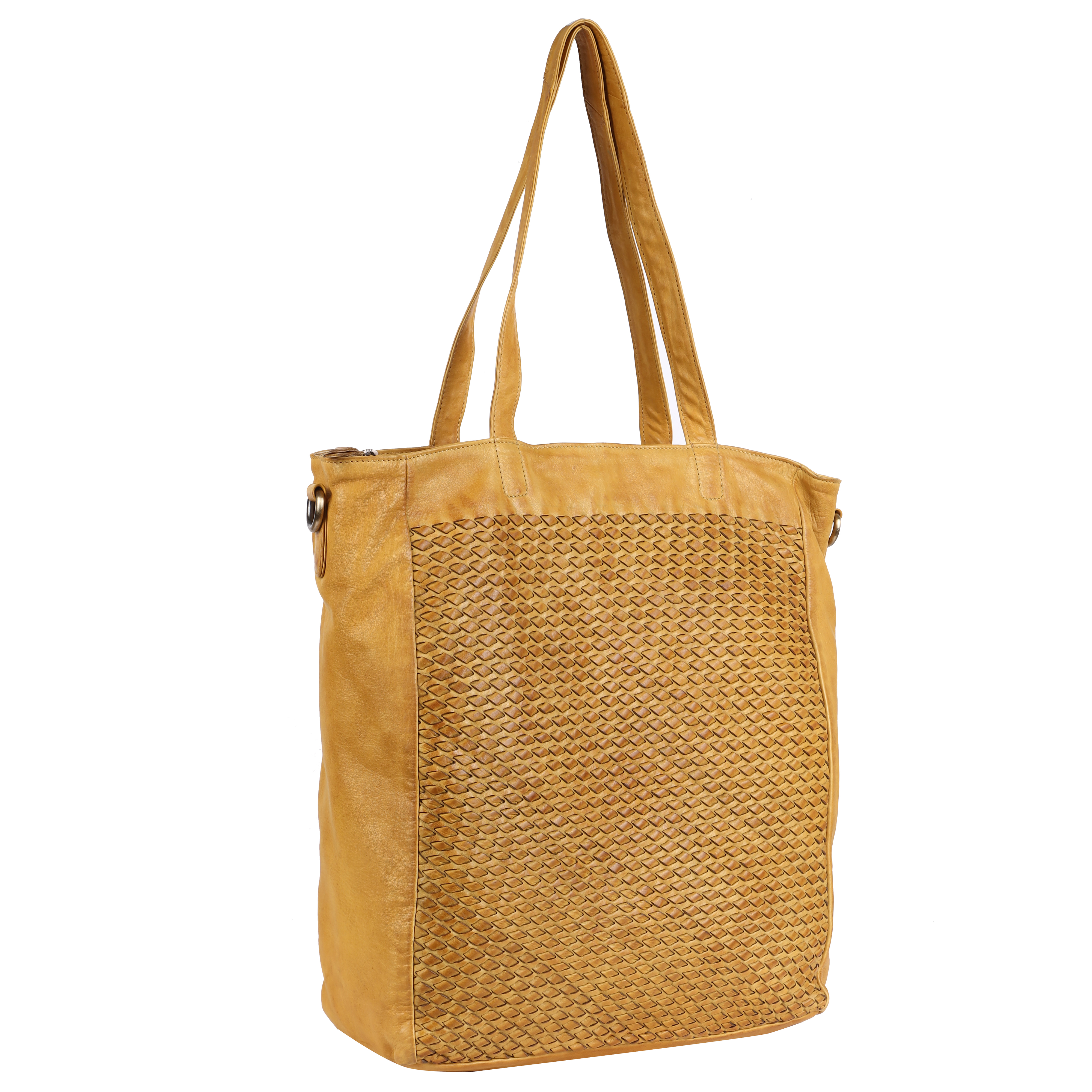 Hand-Woven Leather mustard Tote Bag