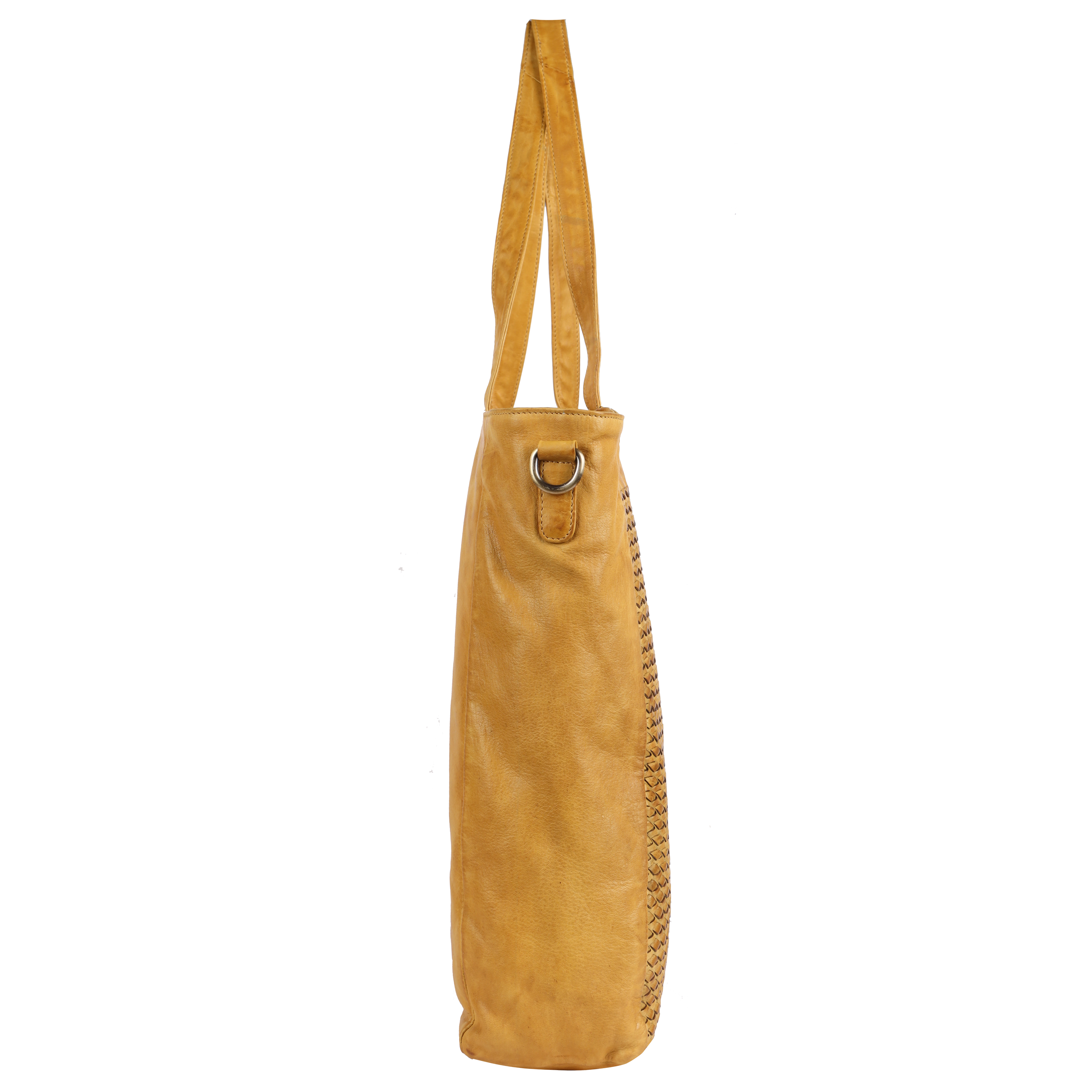 Hand-Woven Leather mustard Tote Bag