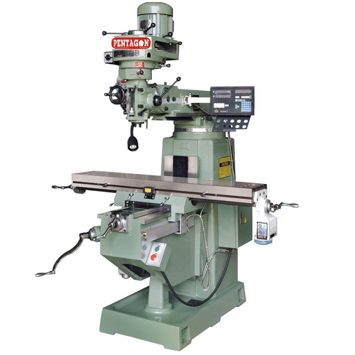 Pentagon Vertical Ram Turret Milling Machine Model  Table Size 1270X254 Mm With R8-Iso30 Spindle With Two Axis Dro - Color: Green