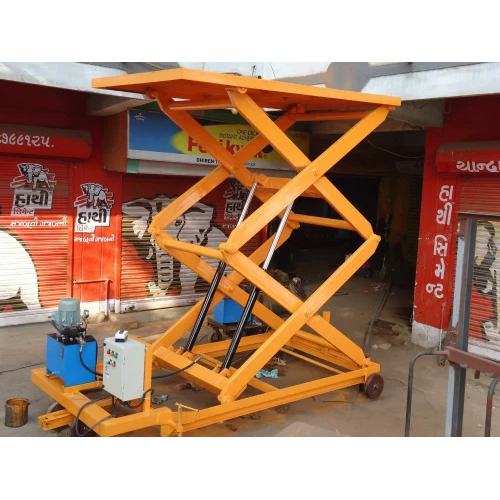10 Feet Electric Hydraulic Scissor Lift Table - 10 Feet Lifting Height, Yellow Color, Durable and Strong Design | Hydraulic Power Source, 460 Volt Operation, Industrial Use, 1-Year Warranty