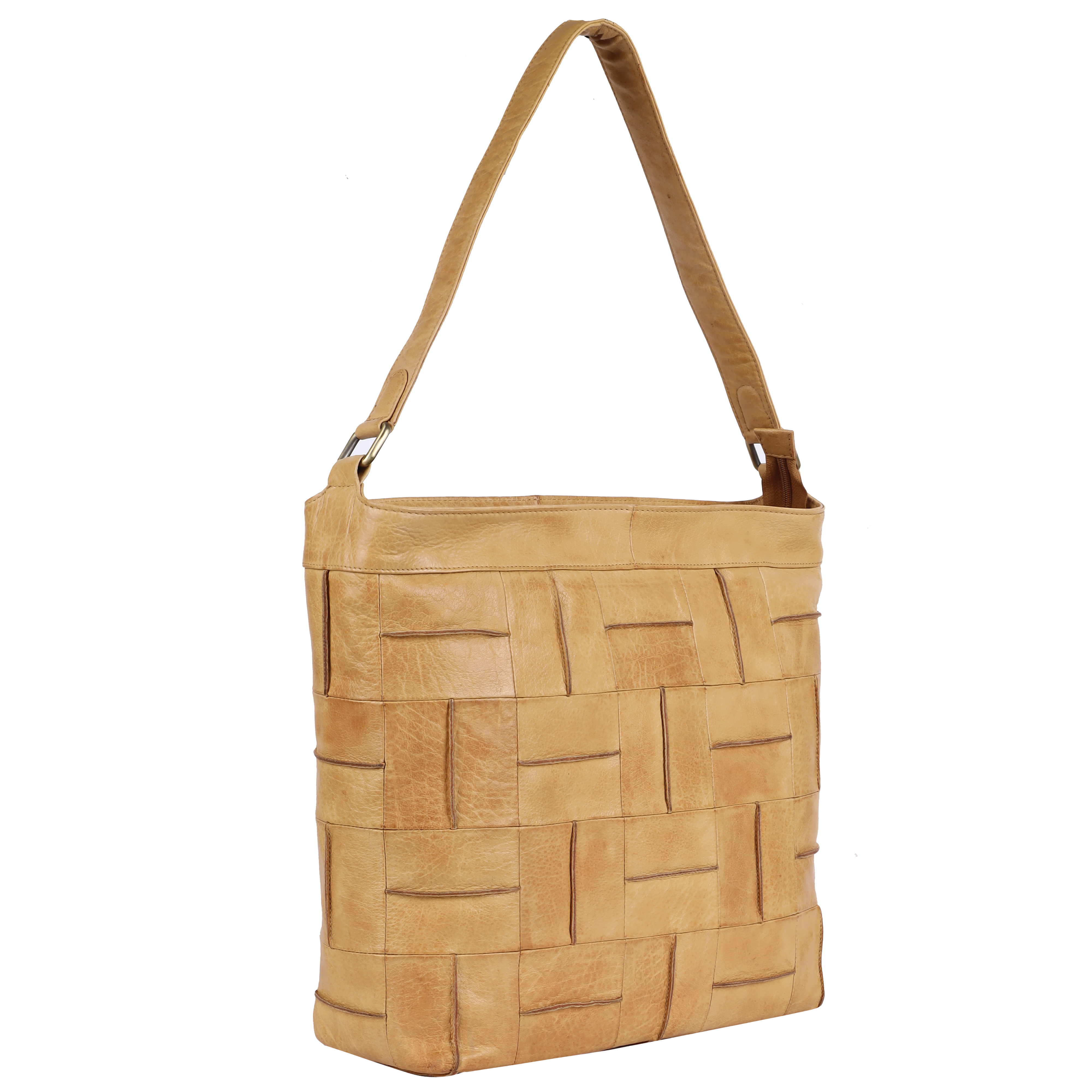 Premium Camel Colored Wooven Leather Everyday Carry Handbag