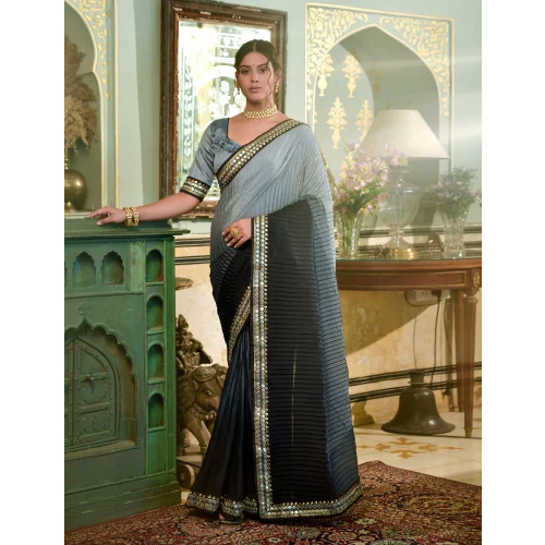 Black Chinon Saree - Color: Different Available