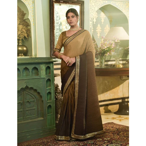 Black Party Wear Chinon Saree - Color: Different Available