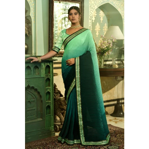 Green Chinon Saree