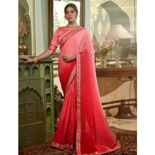 Pink Chinon Saree - Color: Different Available