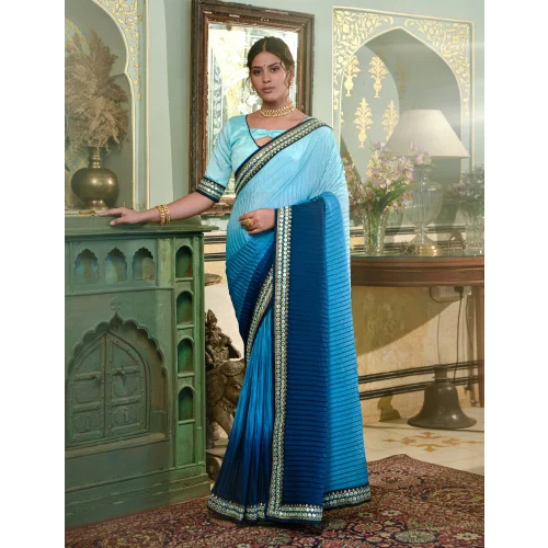Heavy Embroidery Chinon Saree - Color: Different Available