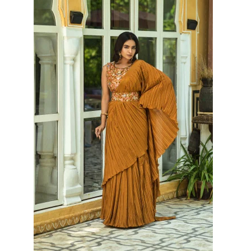 Mustard Crush Chinon Saree