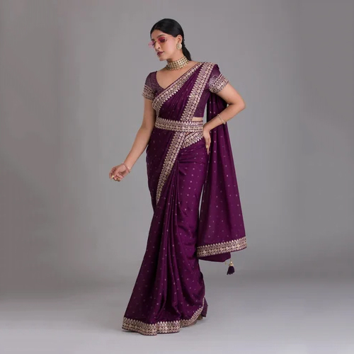 Chinon Saree with Heavy Zari Embroidery