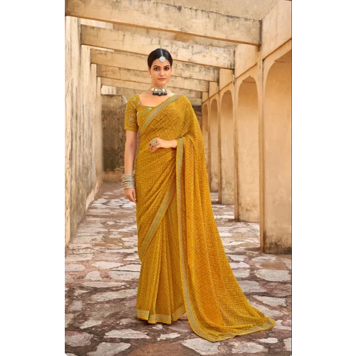 Mustard Georgette Bandhani Saree - Color: Different Available