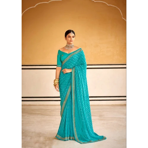 Light Blue Georgette Bandhani Saree