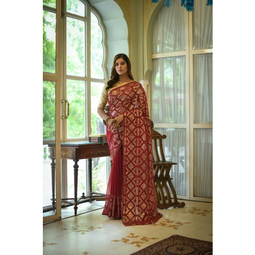 Maroon Georgette Saree - Color: Different Available