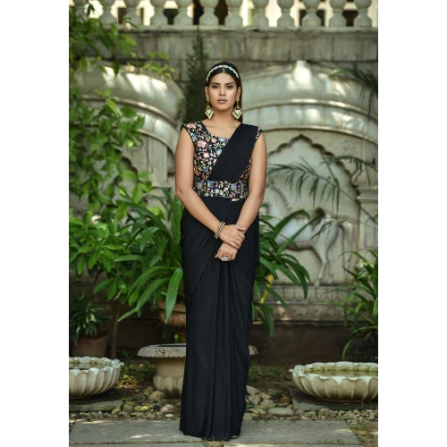 Black Lycra Saree - Color: Different Available