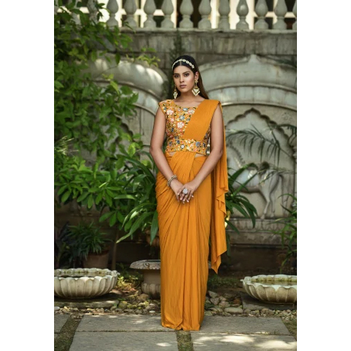 Mustard Lycra Saree