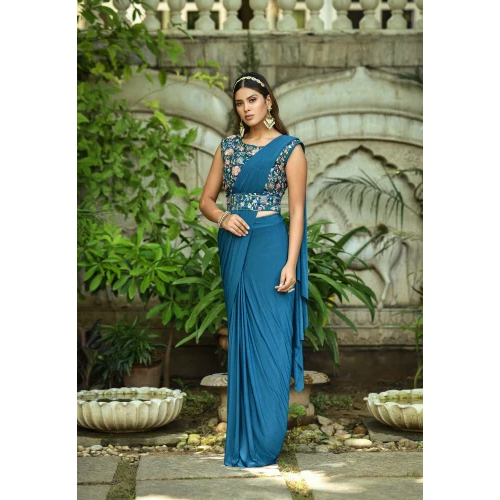 Sky Blue Lycra Saree