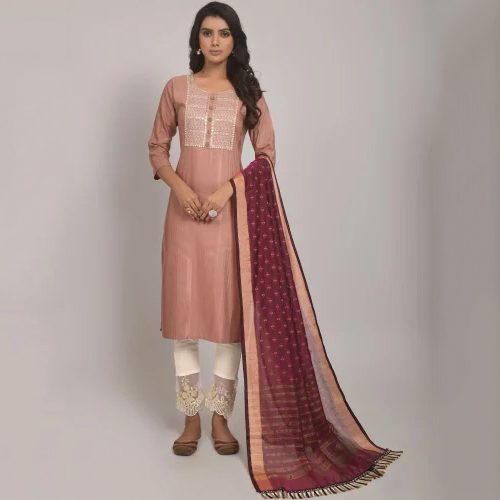 Peach Women Embroidered Viscose Rayon Blend Kurta Set - Color: Different Available