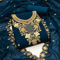 Sky Blue Embroidered Dress Material - Cotton, Sizes S, M, L, Xl | Modern Plain Pattern, Washable, Elegant For All Seasons