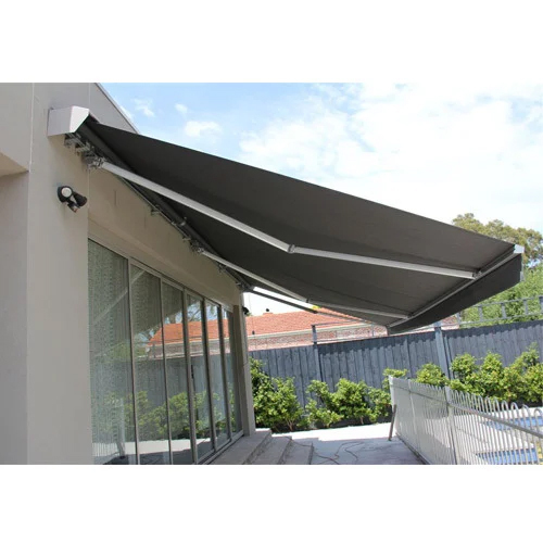 Retractable Awning - Metal Frame, Various Sizes | Sleek Black, Plain Canopy Design for Effective Outdoor Shade Solutions